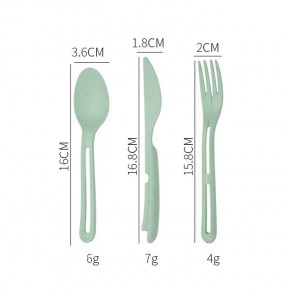 Portable 3 in 1 eco friendly wheat straw plastic kids travel camping spoon fork cutlery tableware set