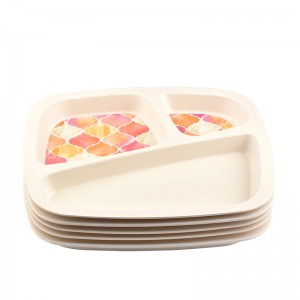 Divided square reusable eco friendly bamboo fiber melamine plastic divided party dinner dessert snack plate dishes