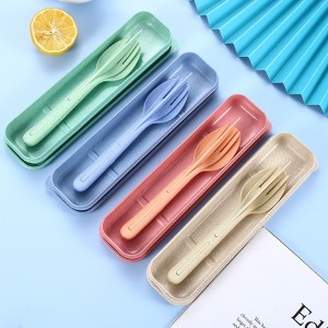 Portable Detachable Eco Friendly Wheat Straw Plastic Kids Travel Camping Spoon Fork Cutlery Utensils Set