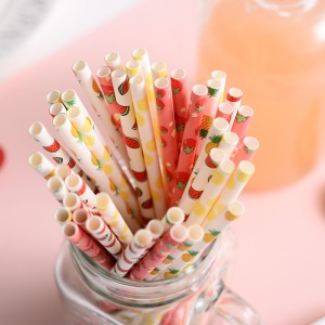Bulk Wholesale Custom Eco Friendly Biodegradable Compostable Colorful Fruit Printed Party Disposable Drinking Kraft Paper Straw