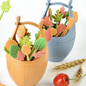 Natural Eco Friendly Reusable Decorative 16Pcs Mini Wheat Straw Plastic Food Fruit Fork Picks Set