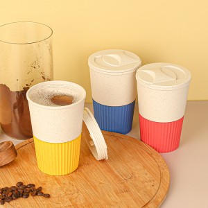 350ml Reusable Travel Portable Eco Friendly Wheat Straw Fiber Plastic Coffee Cup with Lid