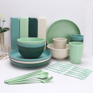 Manufacturers Wholesale OEM Reusable BPA FREE Eco Friendly Plastic Wheat Straw Dinnerware Set for Party