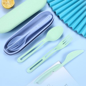 Portable Detachable Eco Friendly Wheat Straw Plastic Kids Travel Camping Spoon Fork Cutlery Utensils Set
