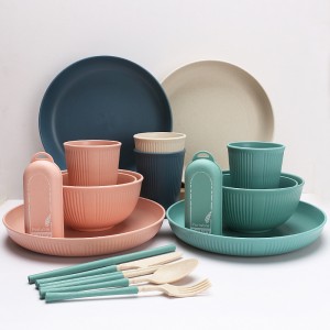 Nordic Luxury Reusable Party Restaurant Eco Friendly Plastic Wheat Straw Dinnerware Set for Kids and Adults