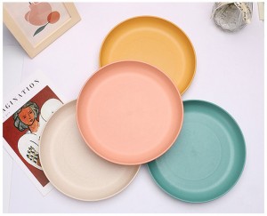 Cheap round reusable eco friendly wheat straw plastic party dinner food plate dishes