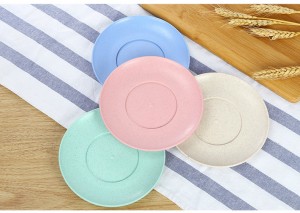 Cheap round reusable eco friendly wheat straw plastic party dinner dessert snack plate dishes