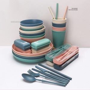 Nordic Luxury Reusable Party Restaurant Eco Friendly Plastic Wheat Straw Dinnerware Set for Kids and Adults