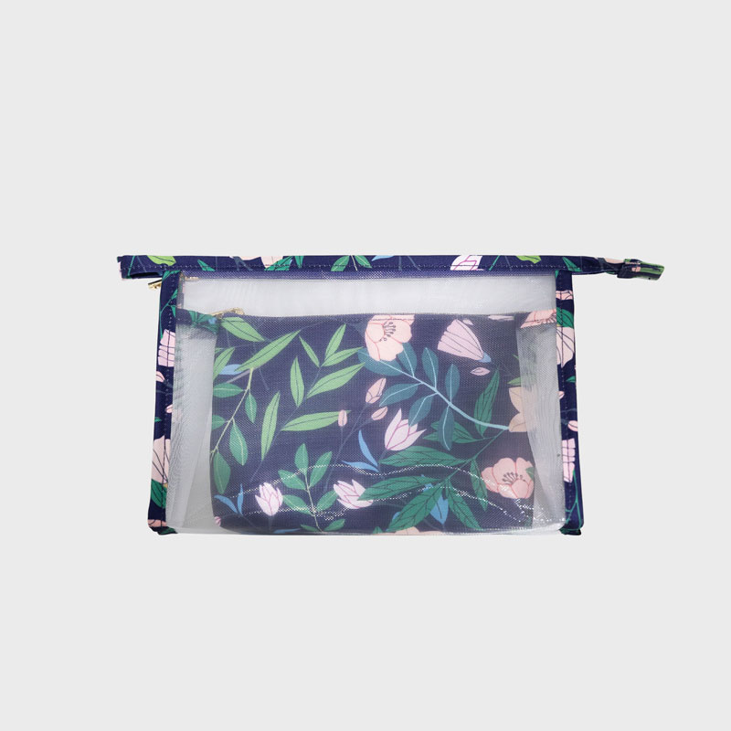 Cheapest Factory Wonder Woman Make Up Bag - RPET flower print and transparent mesh half moom pouch CBT173 – Rivta