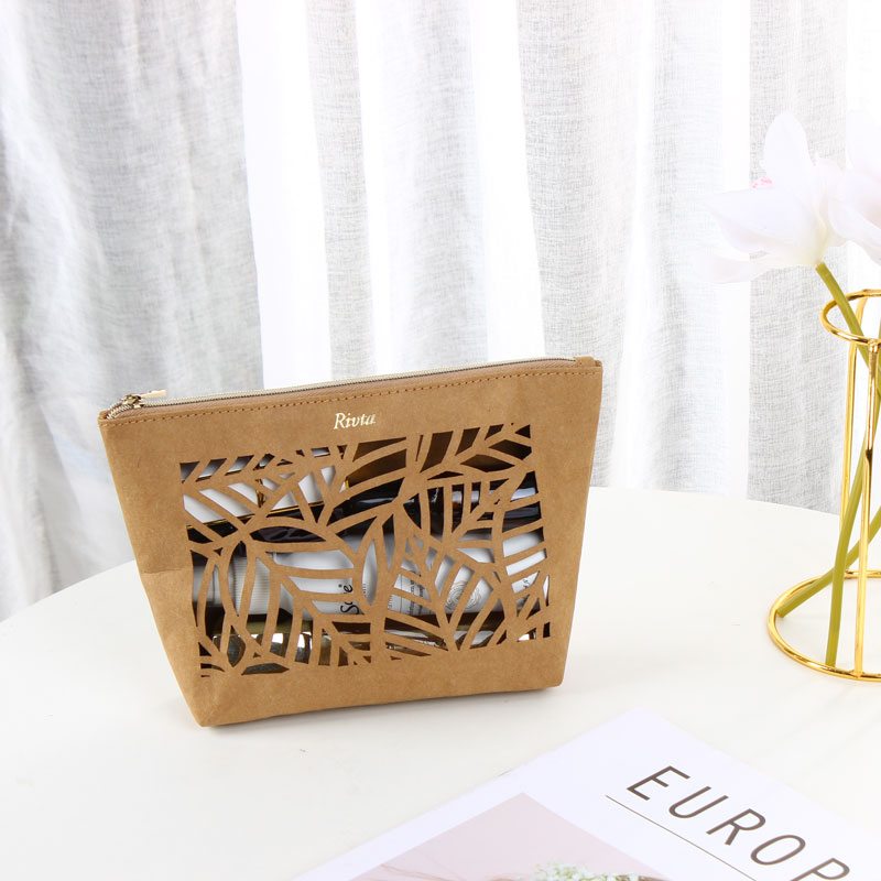 OEM China Engraved Makeup Bag - Flat Pouch with window Cosmetic Bag Kraft Paper – GPP069 – Rivta