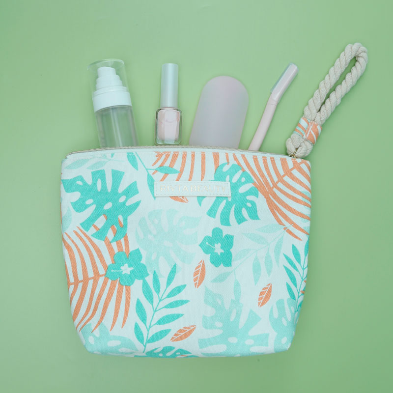 Lyocell canvas summer flower toiletry bag -CNC147