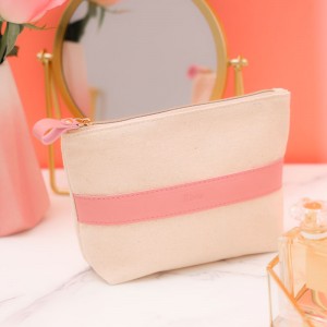 Cotton canvas with pink Pu stripe flat pouch-CBC115