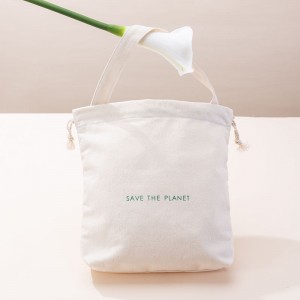 Drawstring Pouch in natural color made of recycled cotton with handle  – CBC107