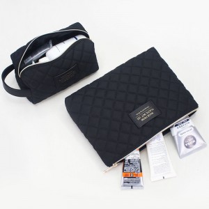 Black RPET check quilted cosmetic bag MCBR022