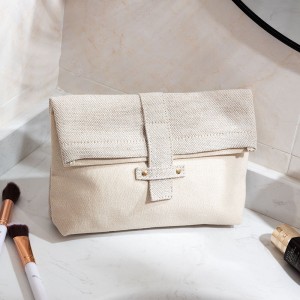 Folding large volume flat  Cosmetic Bag made of Recycled Cotton and nature jute – CBC091