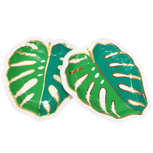 Paper shaped Plates – Palm Leaf Disposable Tableware for Kid’s Jungle Party, Hawaiian Theme, Summer Luau, Green