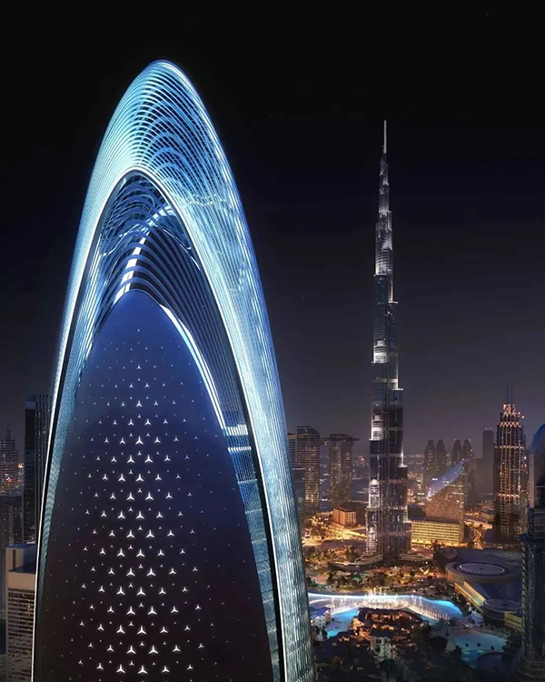 Mercedes-Benz estrea o seu primeiro edificio de apartamentos en Dubai!A fachada pode xerar electricidade e cargar 40 coches ao día.