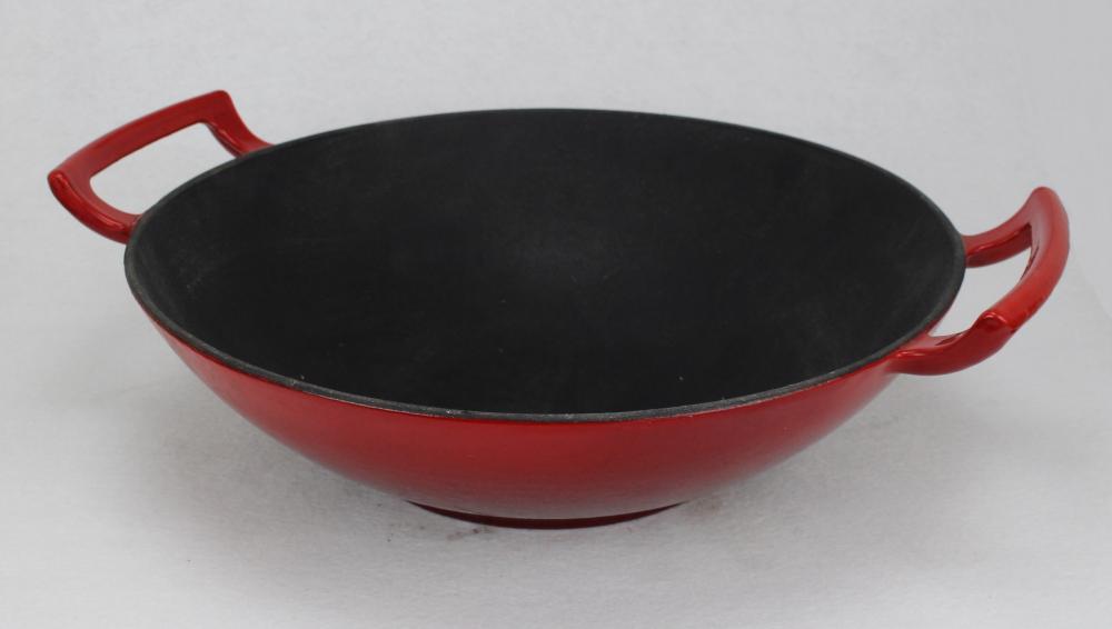 Enamel Cast Iron traditional Wok with two handle