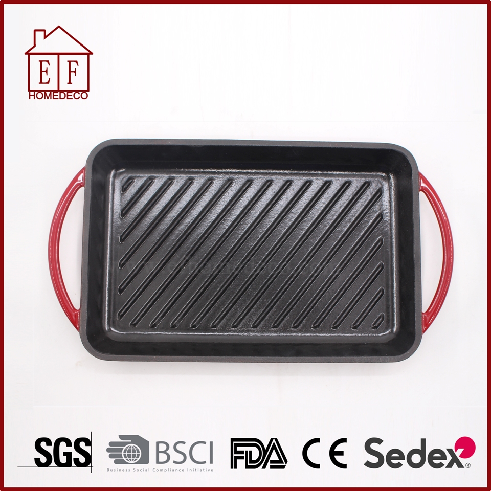 Square Enamel Cast Iron Grill Pan for Cooking