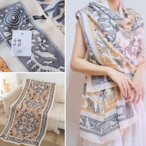 Thin and long all-match cotton and linen print women’s scarf for wholesale sourcing.