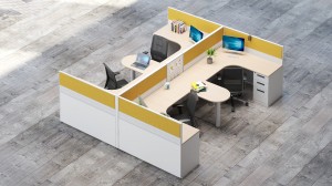 Executive Cubicles with Modern Textured Woodgrain Privacy Dividers