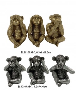 Resin Arts & Crafts Ороиши мизи болоии африқоӣ кӯдаки Горилла маймун ҳайкалчаҳо