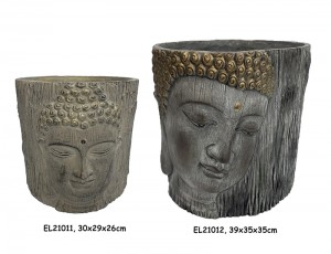 Estátuas de vasos de flores com decoração facial de Buda de argila de fibra MGO