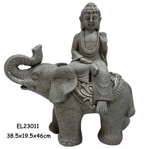 Fiber Clay MGO Buddha na may Elephant Statues Figurines