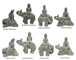 Figurine din lut din fibre MGO Buddha cu statui de elefant