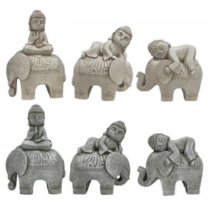 Fiber Clay MGO Buddha with Elephant Statues Figurines