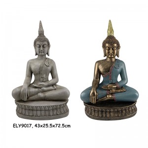 Resin Arts & Crafts Buddha e noho ana i runga i nga ahua o te turanga o Lotus