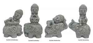 Fiber Clay MGO Bayi Buddha Comel dengan Patung-patung Gajah