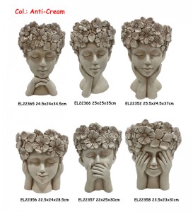 Fibre Clay Handmade Crafts MGO Flower Crown Girl Thinking Face Planters
