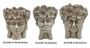 Mjeshtëri të punuar me dorë nga argjila me fibra MGO Flower Crown Girl Mbjellës Fytyrë të Menduar