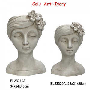 Artesanato artesanal de argila de fibra MGO flor coroa plantador de busto de menina