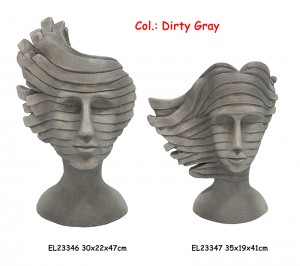 Fibre Clay Handmade Crafts MGO Stripe Pattern Lady Bust Flowerpots