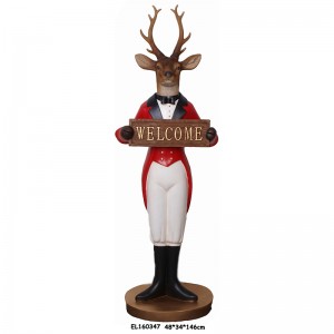 Resin Handmade Crafts 57.5 Inch Height Mr. Reindeer w/WELCOME Sign Holidays Decoration Good Fortune