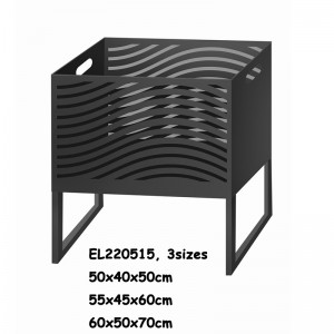 Zwarte vierkante metalen vuurplaats op hoge temperatuur met standaard Bonfire buitenverwarmer voor houtverbranding met lasergesneden ontwerp