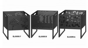 High temperature Black Square Metal Fire Pit with Stand Bonfire Outdoor Heater for Wood Burning with Laser Cut Design