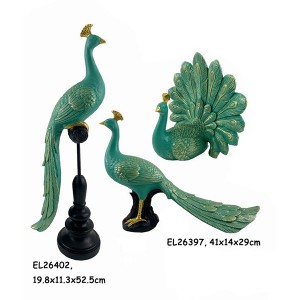Escultura de decoração de pavão de mesa artesanal de resina e artesanato