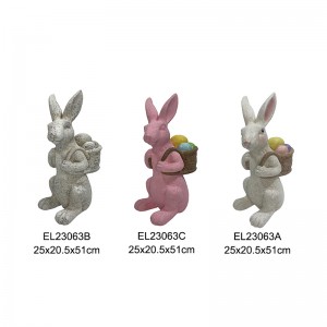 Adorable Rabbit Figurines with Easter Egg Baskets Handmade Cute Bunny Home Decors