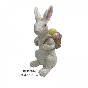 Adorable Rabbit Figurines with Easter Egg Baskets Handmade Cute Bunny Home Decors