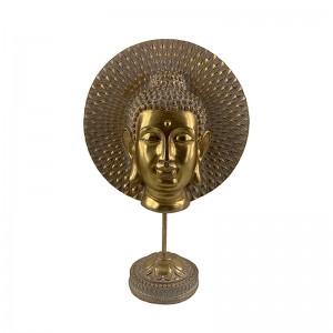 Statuette in resina Arts & Crafts con testa di Buddha e base
