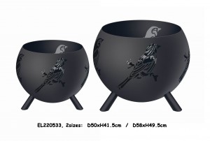 High temperature Black Global Metal Fire Pit with Feet Bonfire Outdoor Heater for Wood Burning with Laser Cut Design