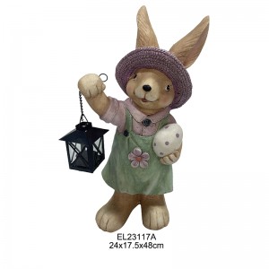 Sammlung skurriler Hasenfiguren mit Laternen, Frühlingshase, niedliche Kaninchen, Heim- und Gartendekoration