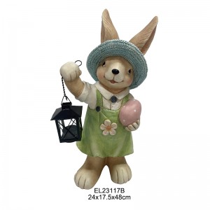 Ikojọpọ ti Awọn Figurine Rabbit Whimsical pẹlu Atupa Orisun Orisun omi Bunny Cute Rabbits Ile ati Ọṣọ Ọgba