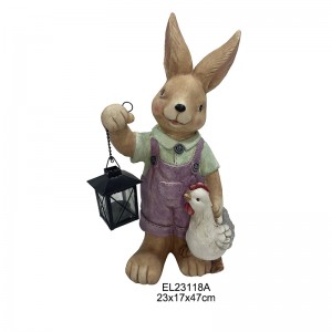 Koleksyon sa Whimsical Rabbit Figurines uban sa Lantern Spring Bunny Cute Rabbits Balay ug Garden Dekorasyon
