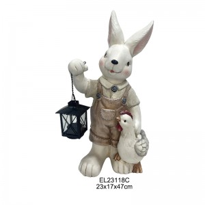 Colección de figuras caprichosas de coellos con lanternas Coello de primavera Coellos lindos Decoración do fogar e do xardín