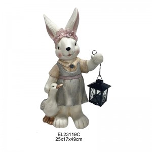 Sammlung skurriler Hasenfiguren mit Laternen, Frühlingshase, niedliche Kaninchen, Heim- und Gartendekoration