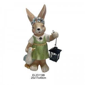 Colección de figuras de conejos caprichosas con linternas, conejitos de primavera, decoración para el hogar y el jardín